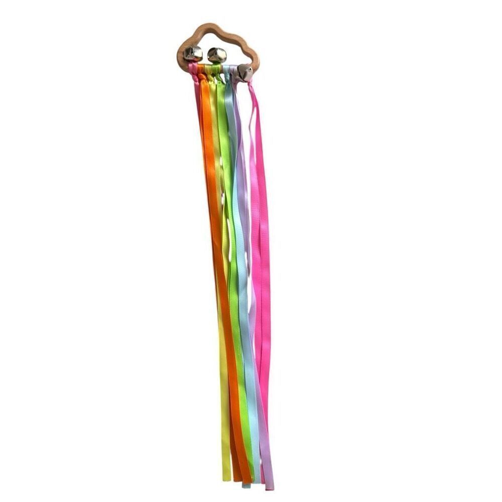 Infant Baby Girls Rainbow Streamer Wooden Bell Sensory Developmental Toy